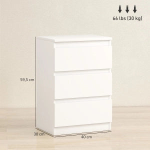 Comodini set di 2 con 3 cassetti in MDF bianco per camera da letto senza maniglie 40 × 30 × 59.5 cm