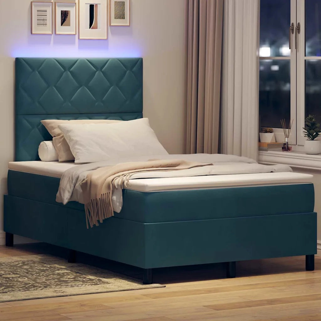 Letto a Sorgente LED Blu Scuro 120 x 190 cm Tessuto