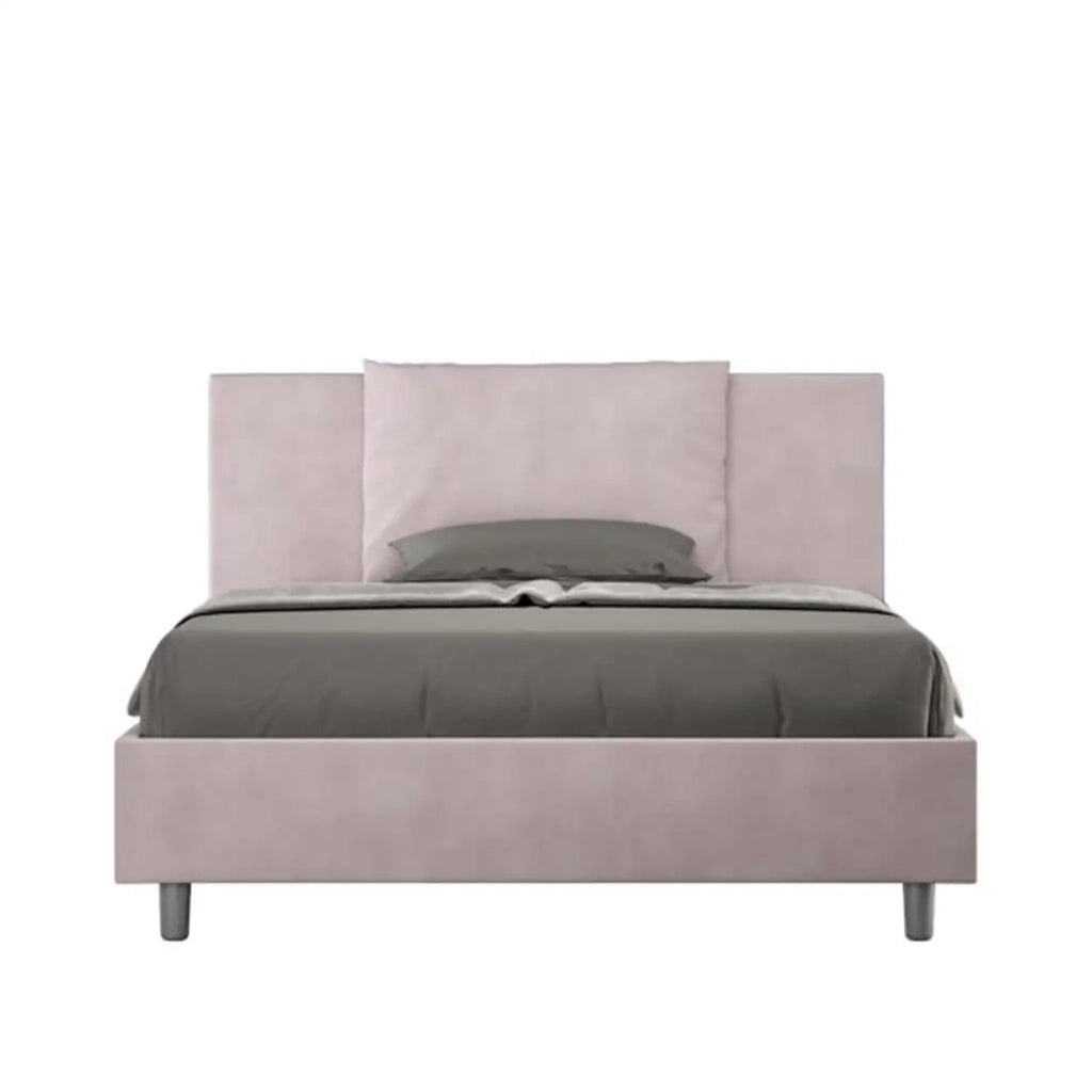 Letto matrimoniale francese con rete imbottito 140x190 microfibra glicine Antea
