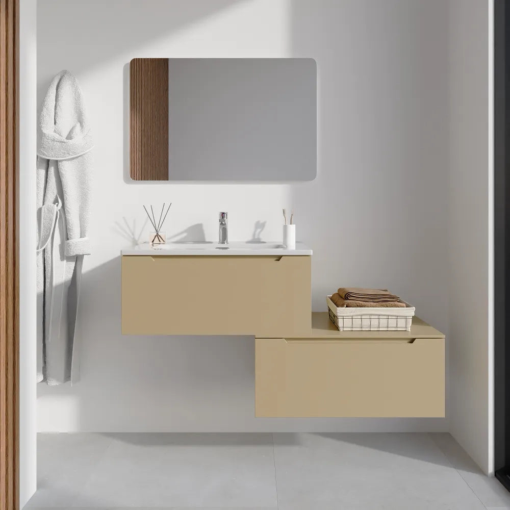 Mobile bagno sospeso modulare 80 cm sabbia opaco due cassetti con lavabo | Bako