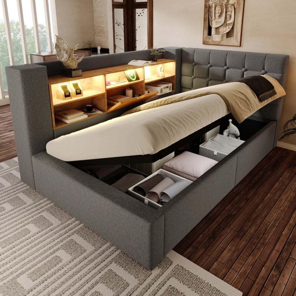 letto imbottito lino grigio 90x200 cm