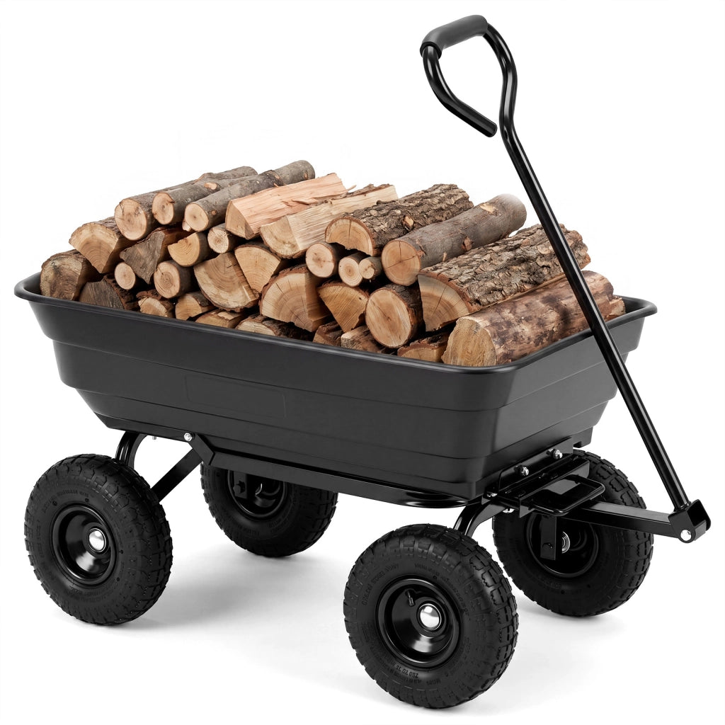 Carriola da giardino con 4 ruote pneumatiche manico regolabile e impugnatura morbida, 75 L Carrello ribaltabile portata 300 kg