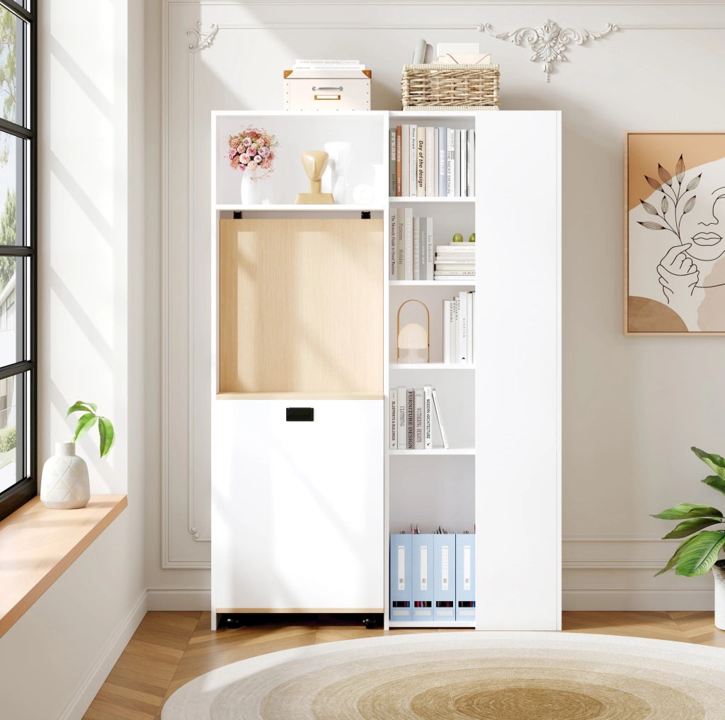 Scrivania pieghevole 2 in 1 con libreria e prese USB