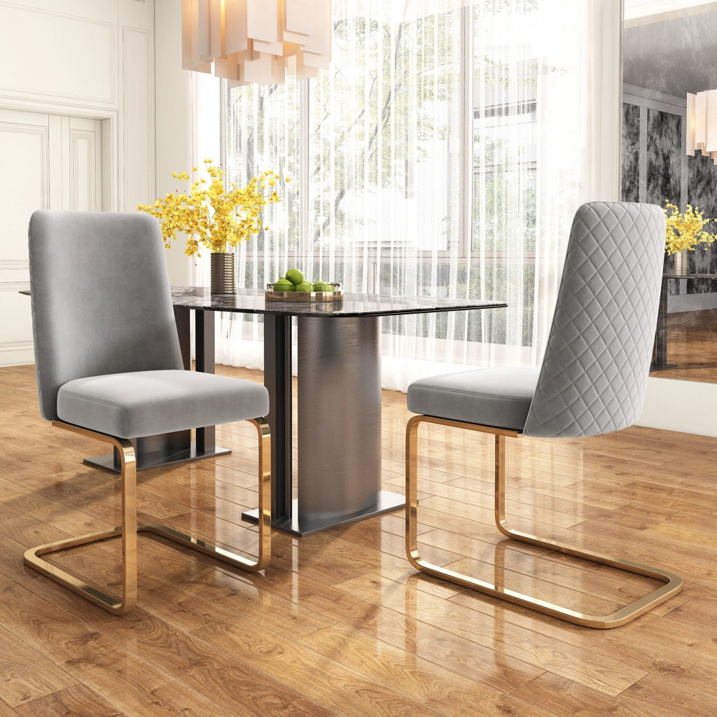 Sedie da Pranzo Set 6 Pezzi Velluto con Schienale Diamond e Gambe in Metallo Dorato ¨C Xylo ¨C Grigio