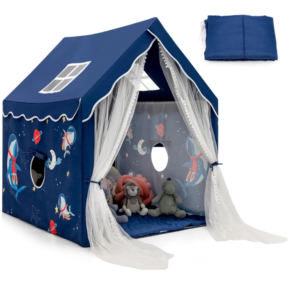 Tenda da gioco con tappetino imbottito rimovibile, Casetta per bambini per interno 121 cmx105cmx137cm Blu