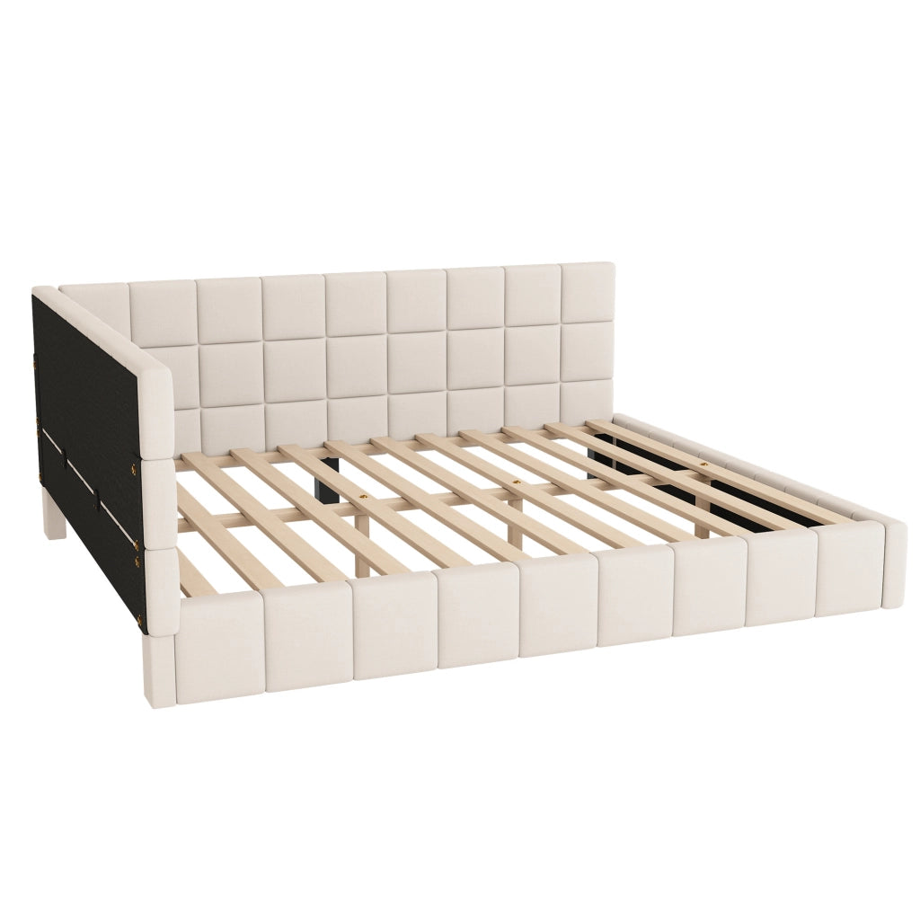 Letto da giorno 160x200 cm trasformabile in divano con rete a doghe in velluto beige
