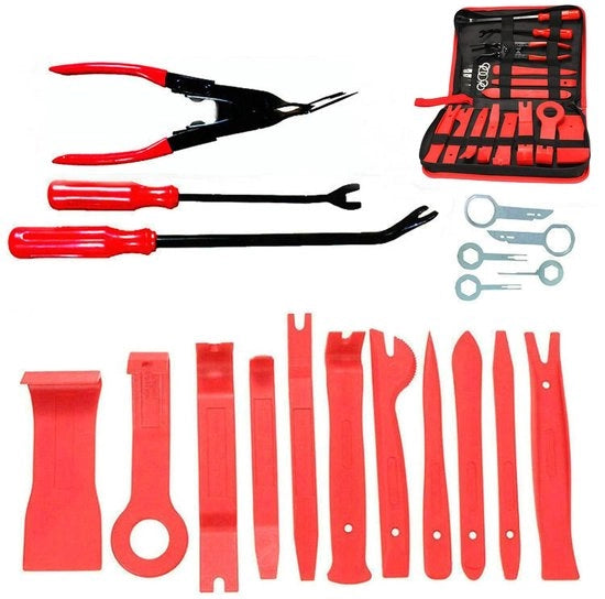 Kit di smontaggio auto, attrezzatura di rivestimento auto, set di rimozione rivestimento, attrezzatura di rimozione e riparazione, strumento di trucco per capelli trucco, strumento di trucco per capelli, 19 pezzi, rosso