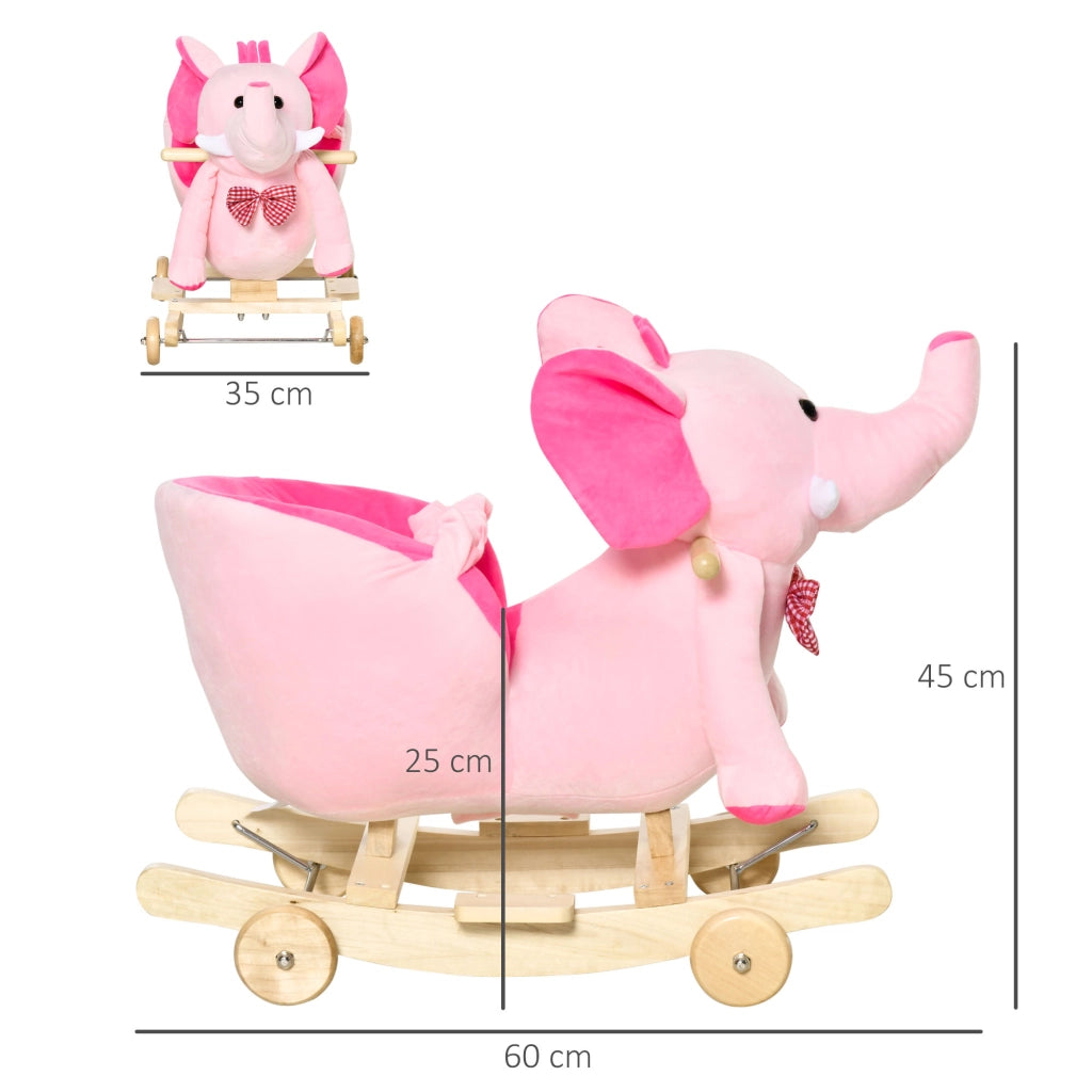 Cavallo a Dondolo con Ruote Forma Elefante ¨C Xylo ¨C Rosa 60x35x45 cm con Musica
