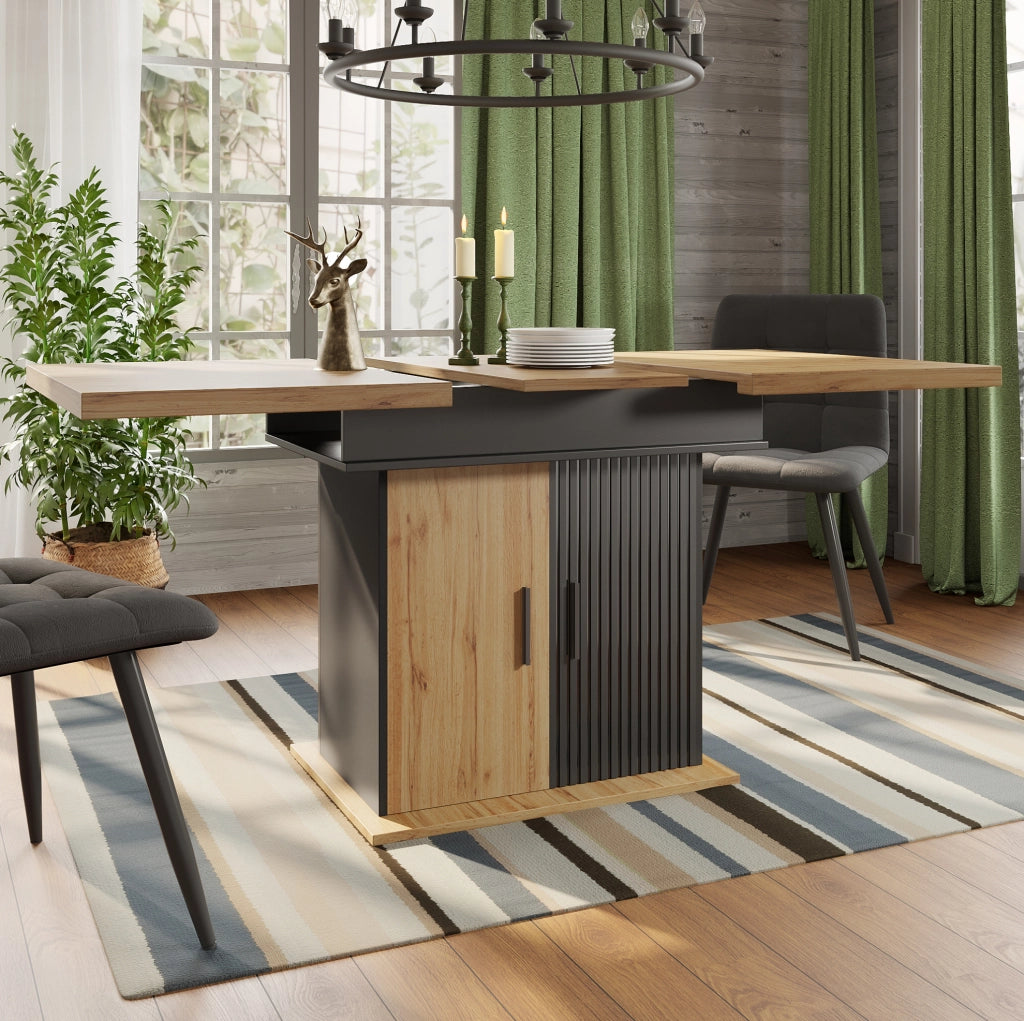 Tavolo da pranzo estensibile 110-140 x 80 x 75 cm MDF nero e legno