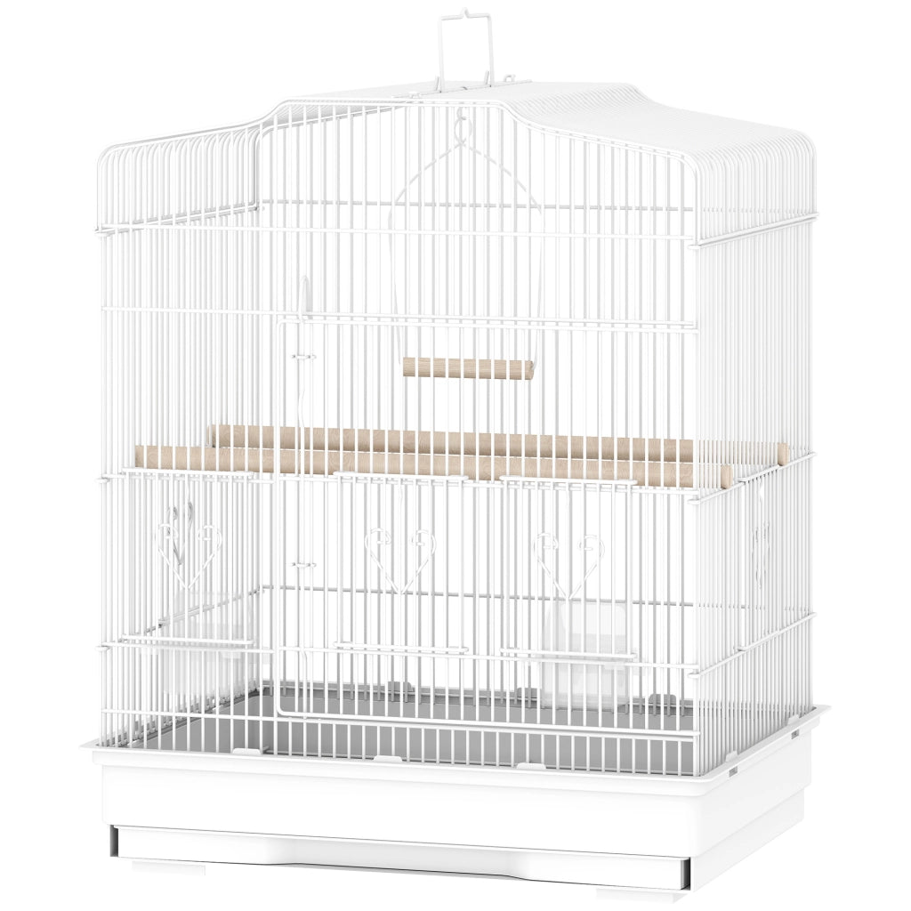 Gabbia per Uccelli ¨C Xylo ¨C Acciaio Bianco 46,5x36x59 cm con 2 Mangiatoie Posatoi Altalena