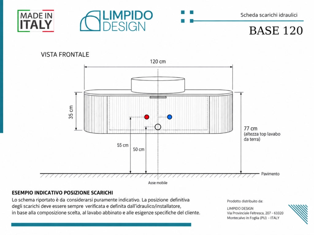 Limpido Design Base 120 cm Verde Top Noce Lavabo Nero Specchio