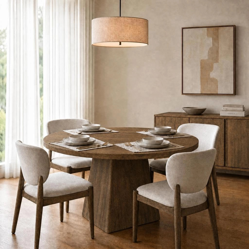 Tavolo da Pranzo Rotondo 120 cm per 4-6 Persone Piano Spessore 3 cm - Marrone
