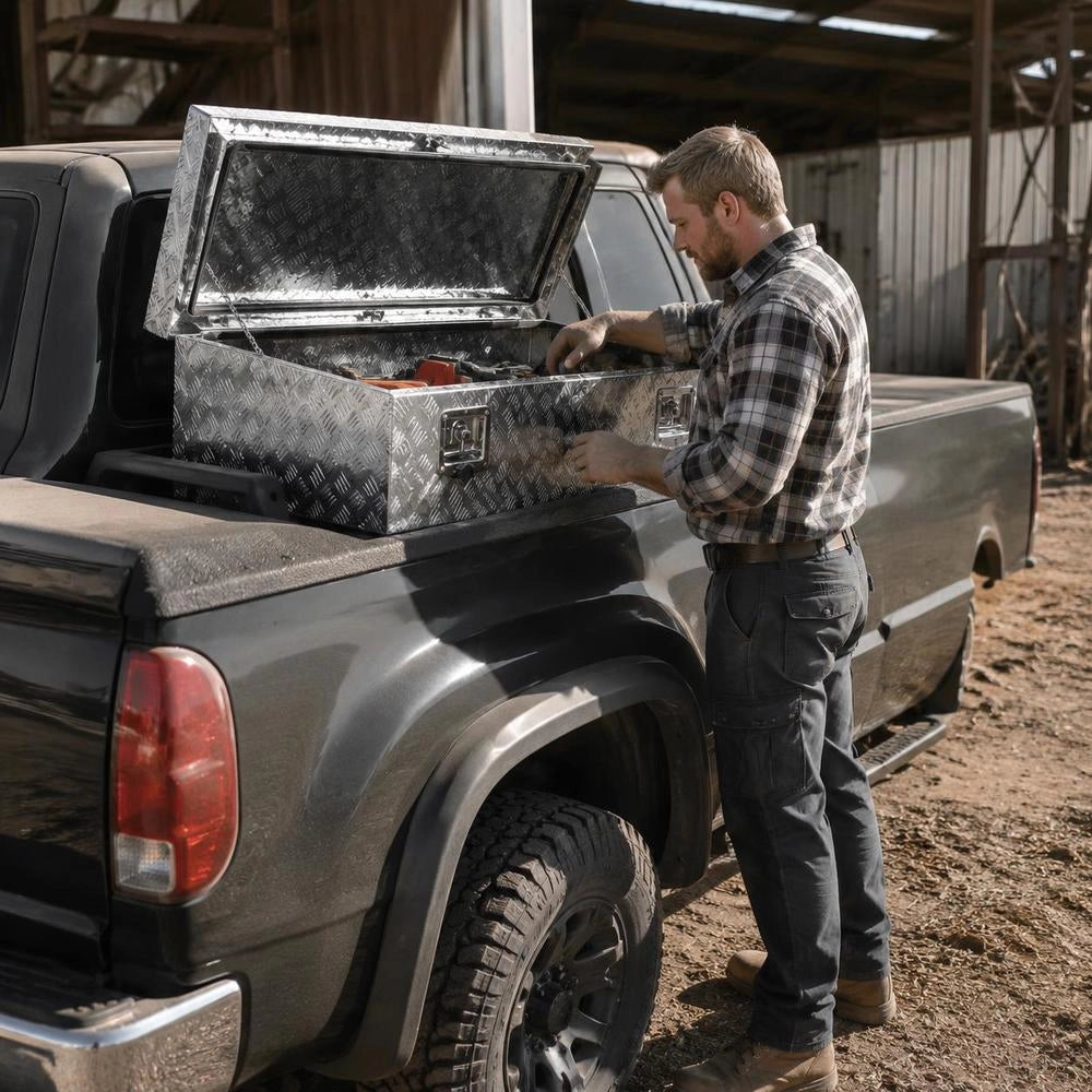 Underfloor Truck Box, 610 X 335 X 405 Mm Pickup Storage Box, Aluminum Toolbox With Lock & Keys, Waterproof Trailer Toolbox For Trucks, Vans, Trailers, Etc.