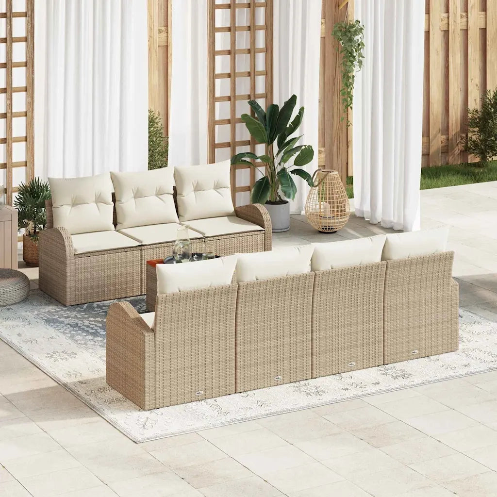 Set Divano da Giardino con cuscino 8 pcs Beige polyrattan