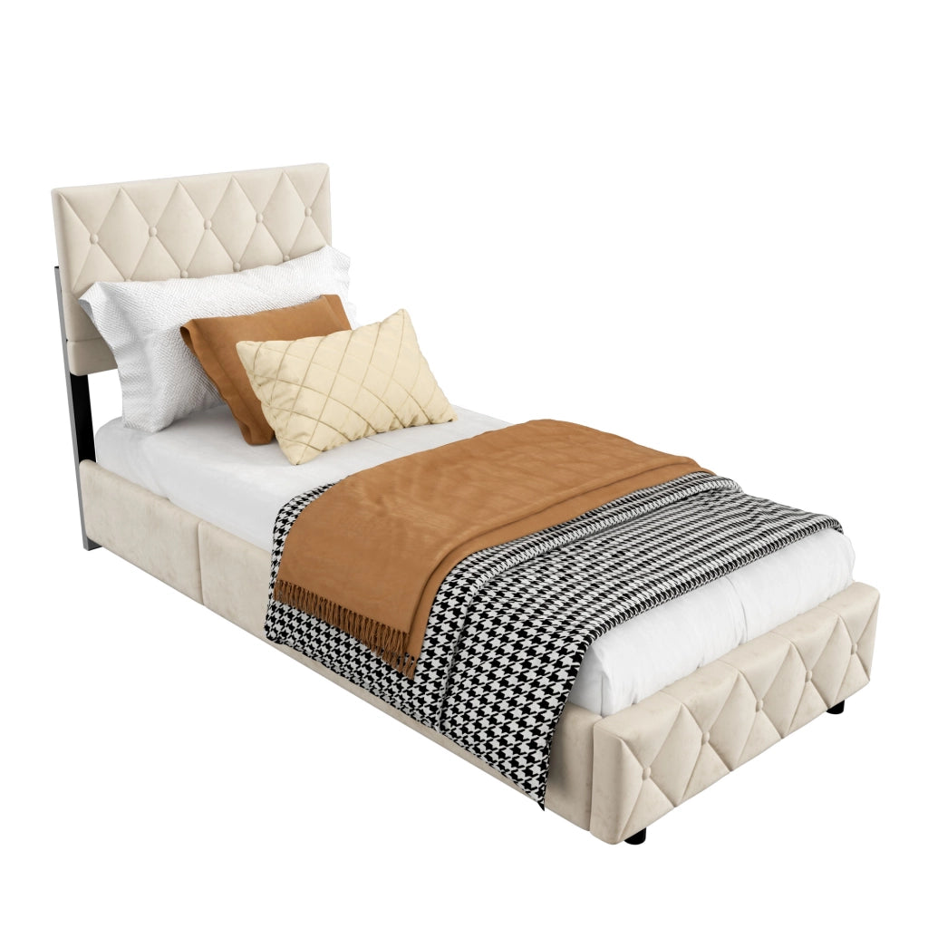 Letto imbottito con box contenitore, 90 x 200 cm, con sistema idraulico per l'apertura, struttura letto con spazio contenitore, (senza materasso)