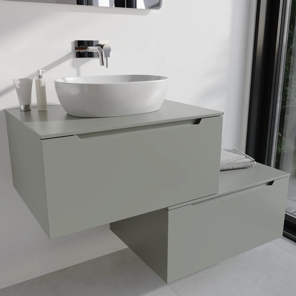 Mobile bagno sospeso modulare 60cm smoke green opaco due cassetti con top | Bako