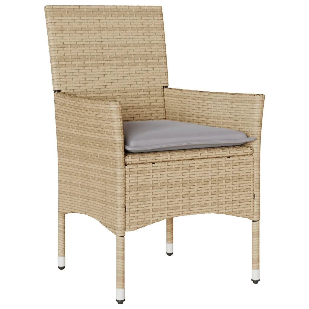 Set da Pranzo da Giardino 3 pz | Set Salotto da Giardino con Cuscini Polyrattan e Vetro
