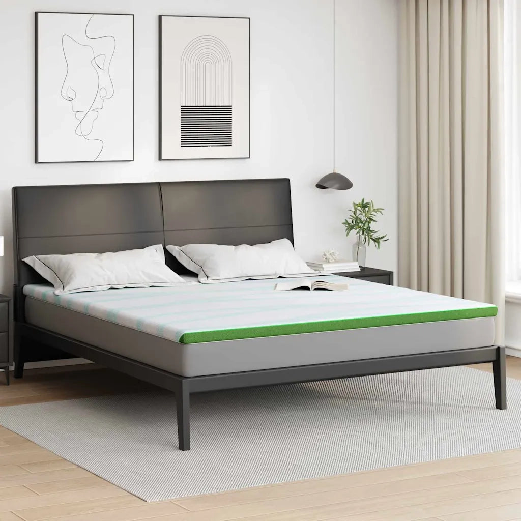 Topper per materasso Bianco e Verde 200 x 200 cm 4106153