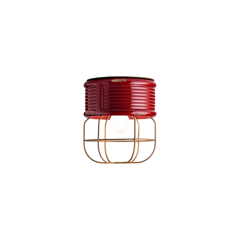 Plafoniera Industrial Ferro E Ceramica Vintage Bordeaux 1 Luce E27
