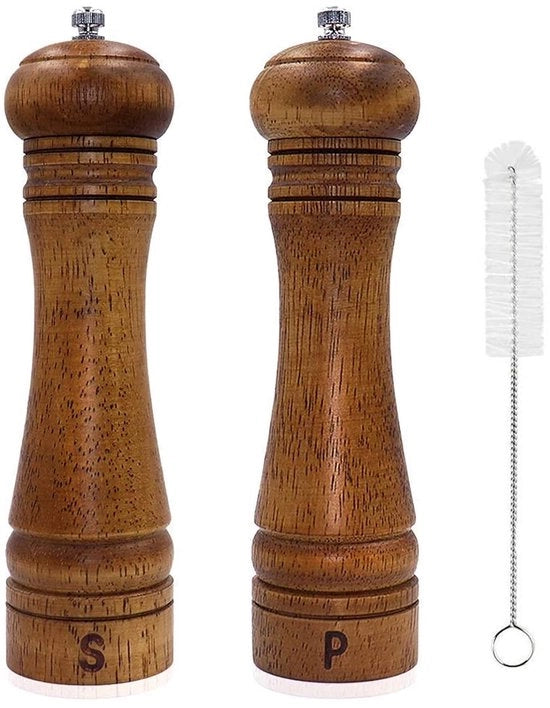 Molinello in legno per sale e pepe - grande - 20 cm - con spazzola per pulizia