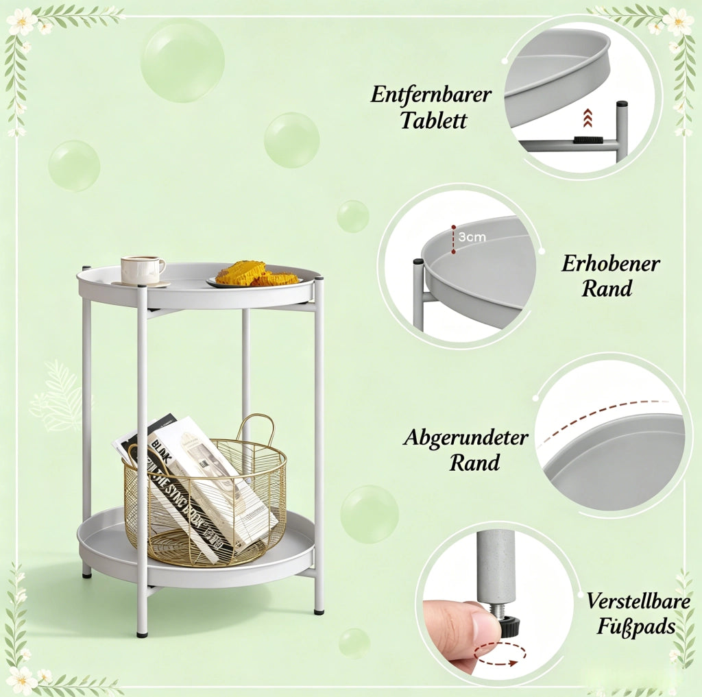 Tavolino rotondo multifunzione in metallo 44x44x53 cm, portata 20 kg, stile moderno