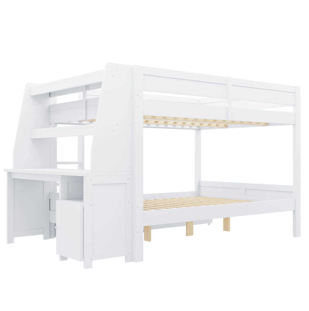 LETTO A CASTELLO 140x200 cm con Scrivania e Contenitore Bianco