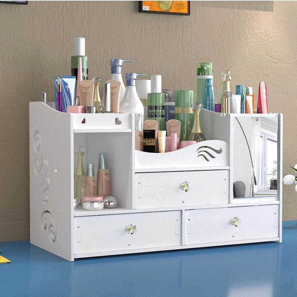 Trade Shop - Organizer Compatto Multistrato Con Specchio Cassetti Per Trucco Accessori Gioielli -