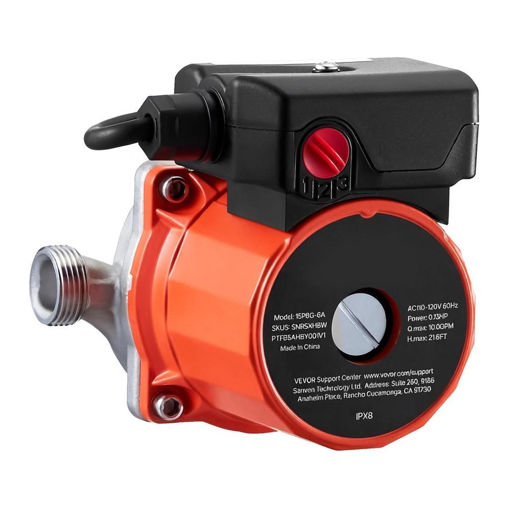 Circulating Pump, 38 LPM, Circulating Pump System With Instant Circulation, 3-speed Control, 100 W, AC 220–240 V, G3/4 Inch To G1/2 Inch Adapter, Stainless Steel Head, For Hot Water Systems