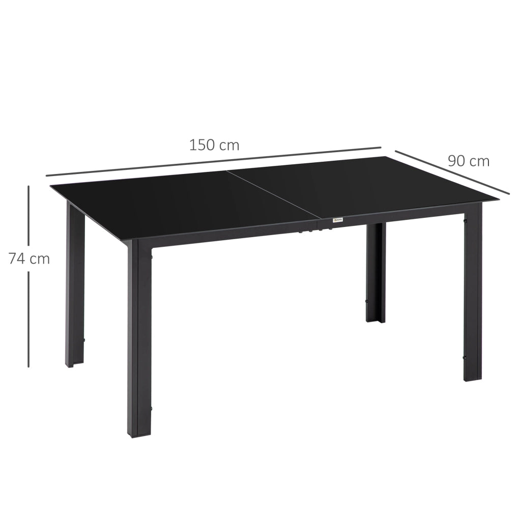 Tavolo da giardino rettangolare 6 persone in alluminio e vetro temperato 150 x 90 x 74 cm nero robusto per esterno