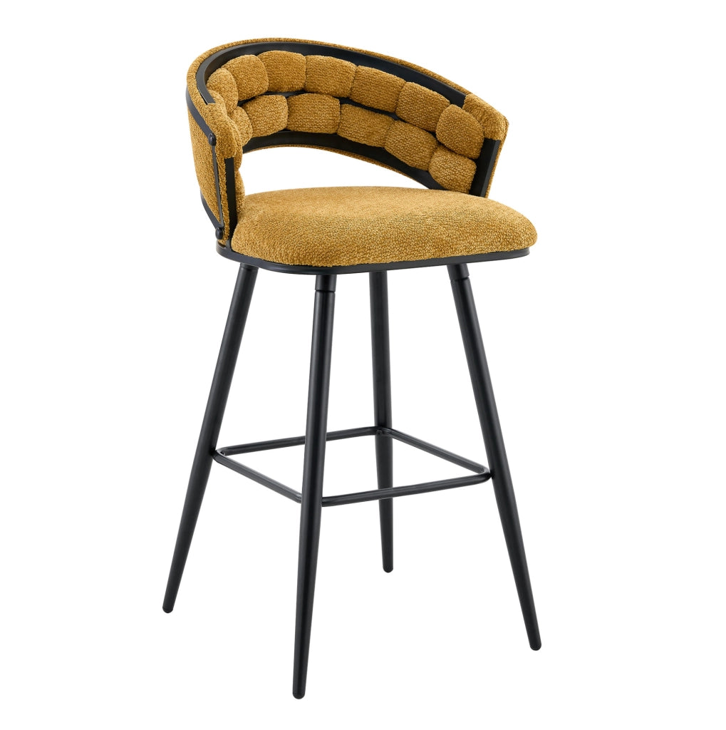 Sgabello da bar in velluto giallo con struttura in metallo nero HOMVRA