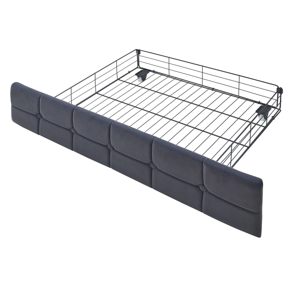 Divano letto imbottito 90x200 cm grigio con LED, USB/Type-C, 2 cassetti
