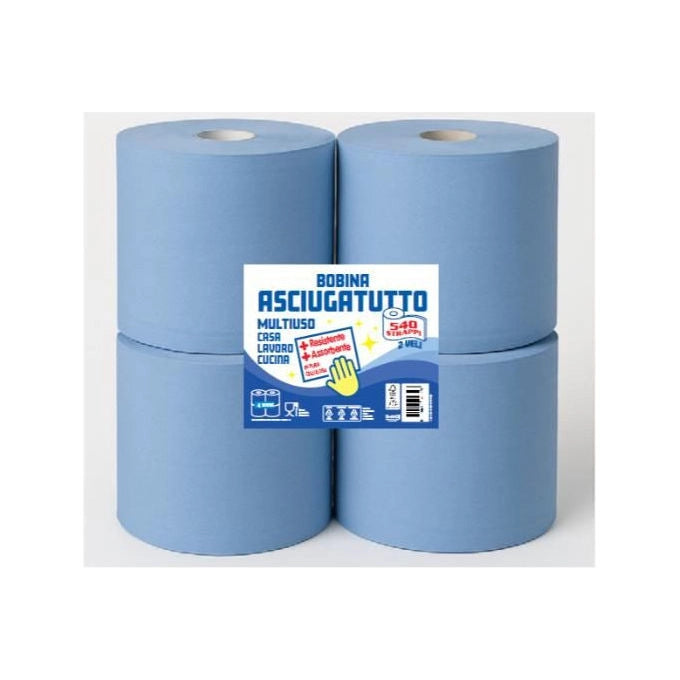 Scatolificio 1-BOB540STRBLU Bobina Asciugatutto 2 Veli 540 Strappi 4 Bobine Cellulosa colore Blu