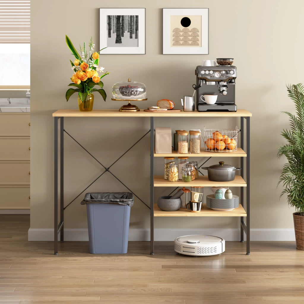 Tavolo organizer combinabile con ripiani regolabili in metallo nero e MDF effetto legno per cucina e garage