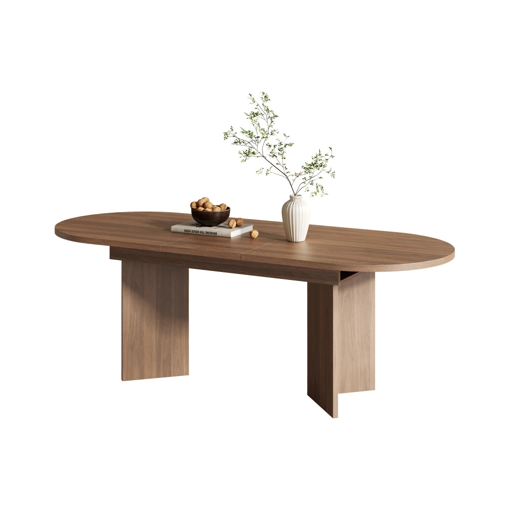 Tavolo allungabile con piano ispessito e angoli arrotondati per sala da pranzo, in MDF, noce, 140 × 90 cm