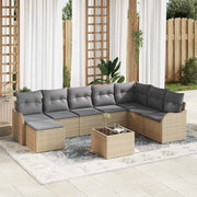 Set Divano da Giardino 9 pcs beige e grigio chiaro Poly Rattan