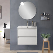 Mobile bagno sospeso 60cm in legno bianco lucido 2 cassettoni con lavabo Leda