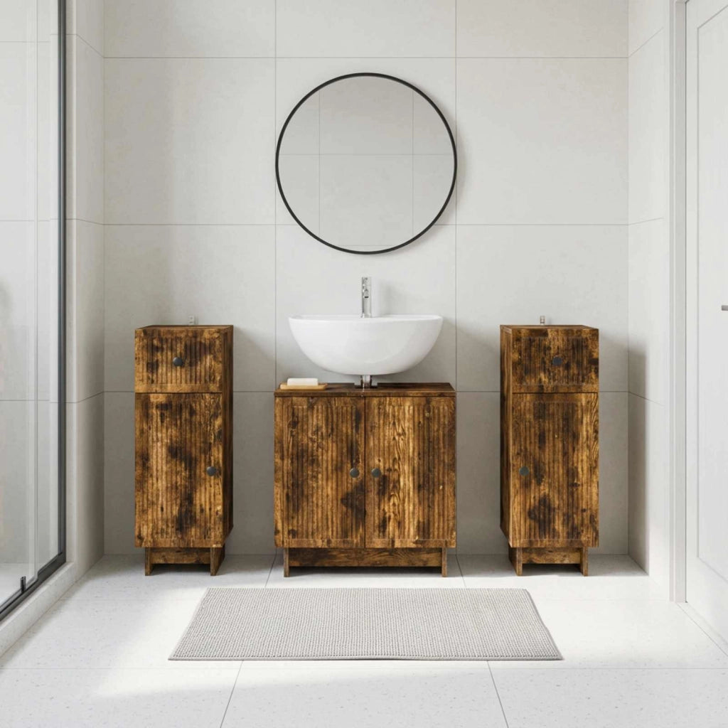 Set di armadietti da bagno in 3 pezzi EDE Rovere Fumo 3417986