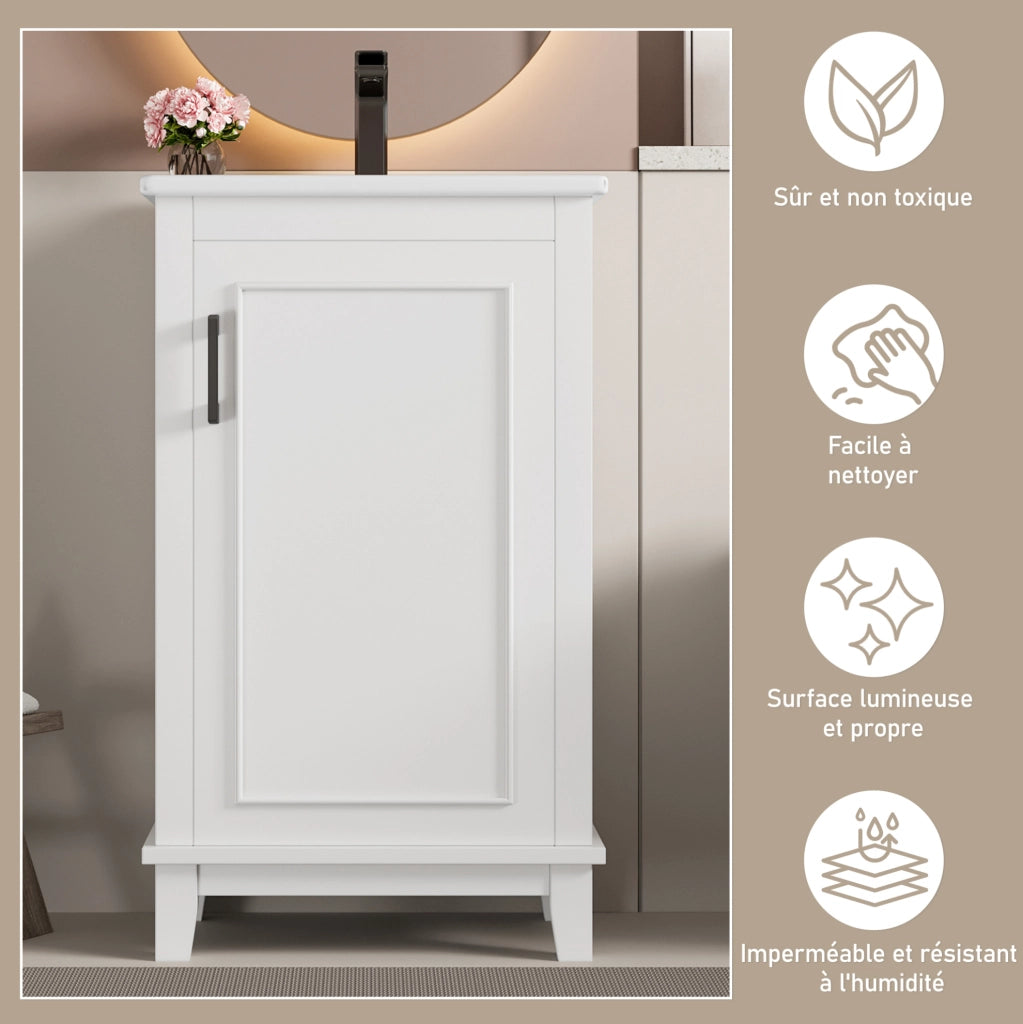 Mobile bagno bianco 51x34x83 cm con lavabo in ceramica integrato e ripiani regolabili
