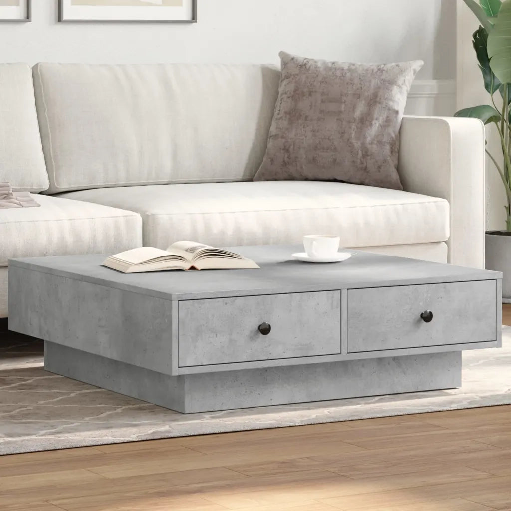 Tavolino da Salotto-Tavolino da soggiorno-Tavolo Grigio Cemento 90x90x28cm Legno Multistrato 140481