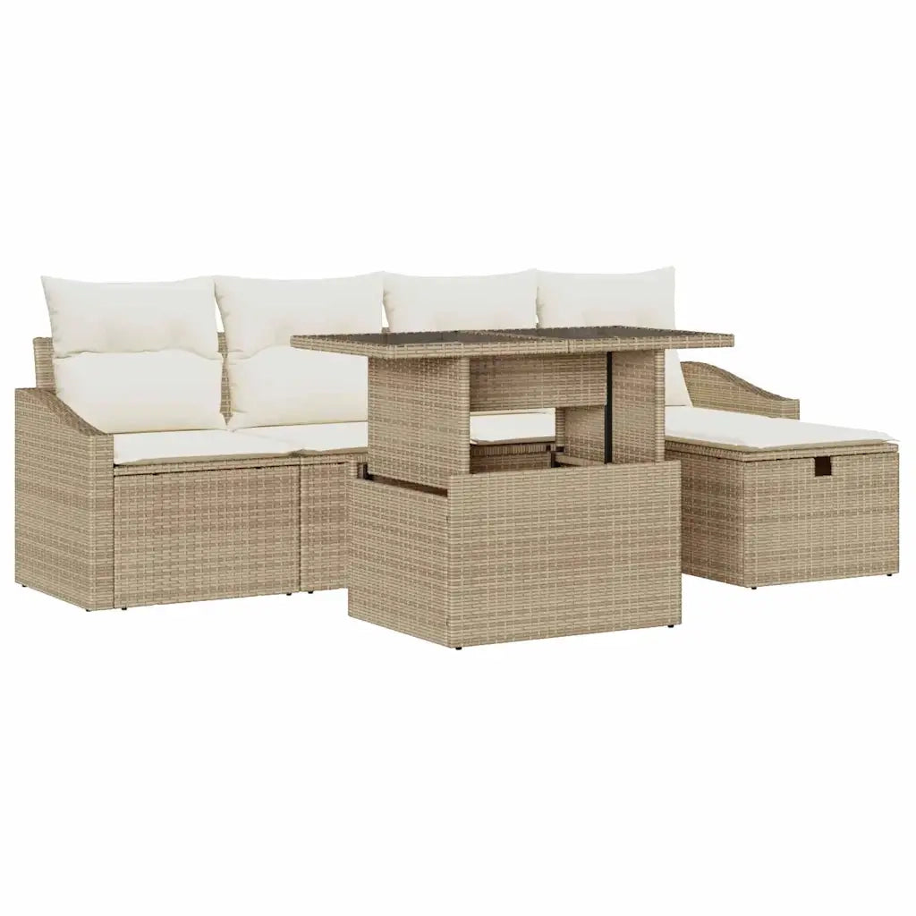Set Divano da Giardino con cuscino 6 pcs Beige polyrattan