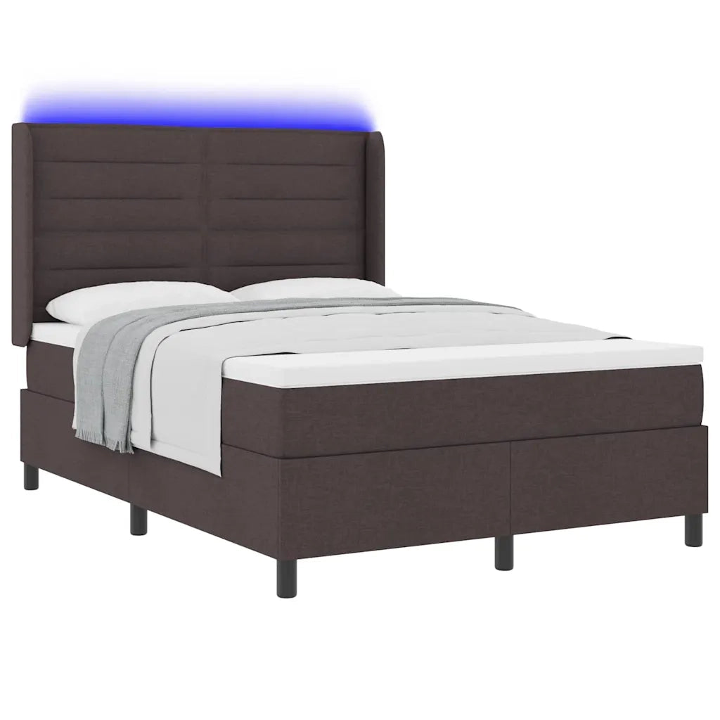 Letto a Sorgente LED Marrone Scuro 140 x 200 cm Tessuto