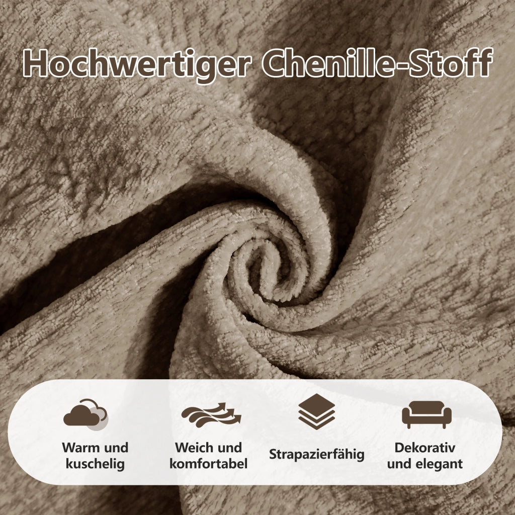 Divano angolare a U 3 posti con pouf mobile e 2 cuscini, Chenille, Marrone
