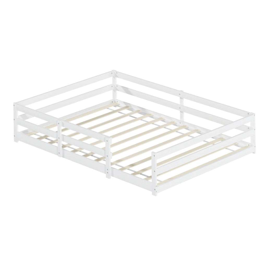 Letto Montessori a pavimento 140x200 cm con sponde su 4 lati in pino bianco HOMVRA