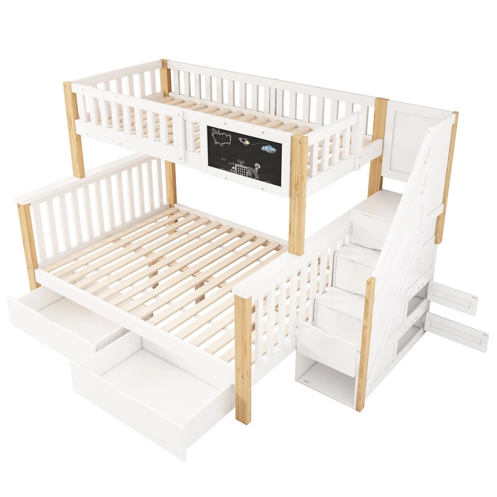 Letto a Castello Bambini con Cassetti e Lavagna ¨C Xylo ¨C Bianco/Rovere, 90x200+140x200