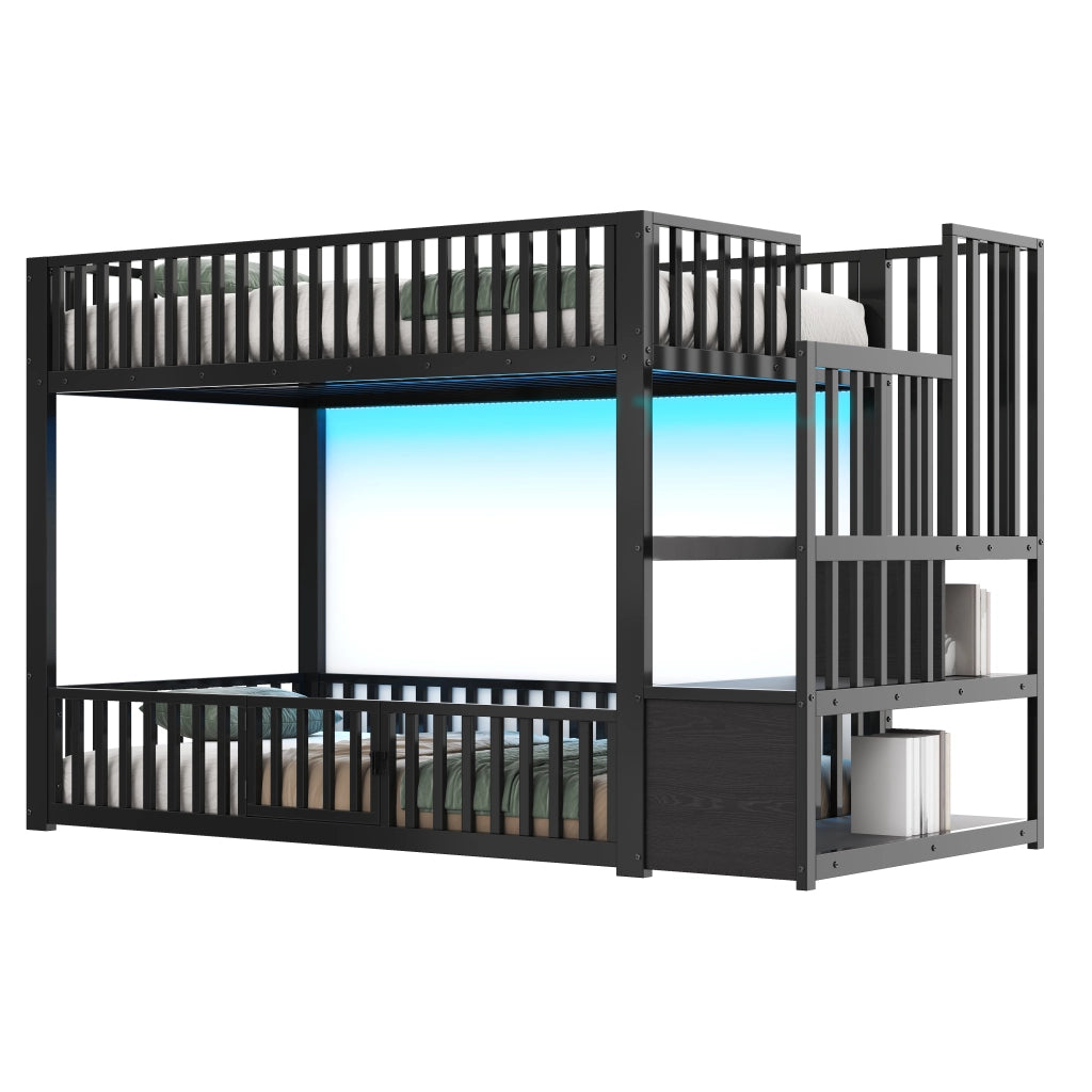 Letto a Castello con Contenitore e LED ¨C MINIMAL ¨C Nero 90x200