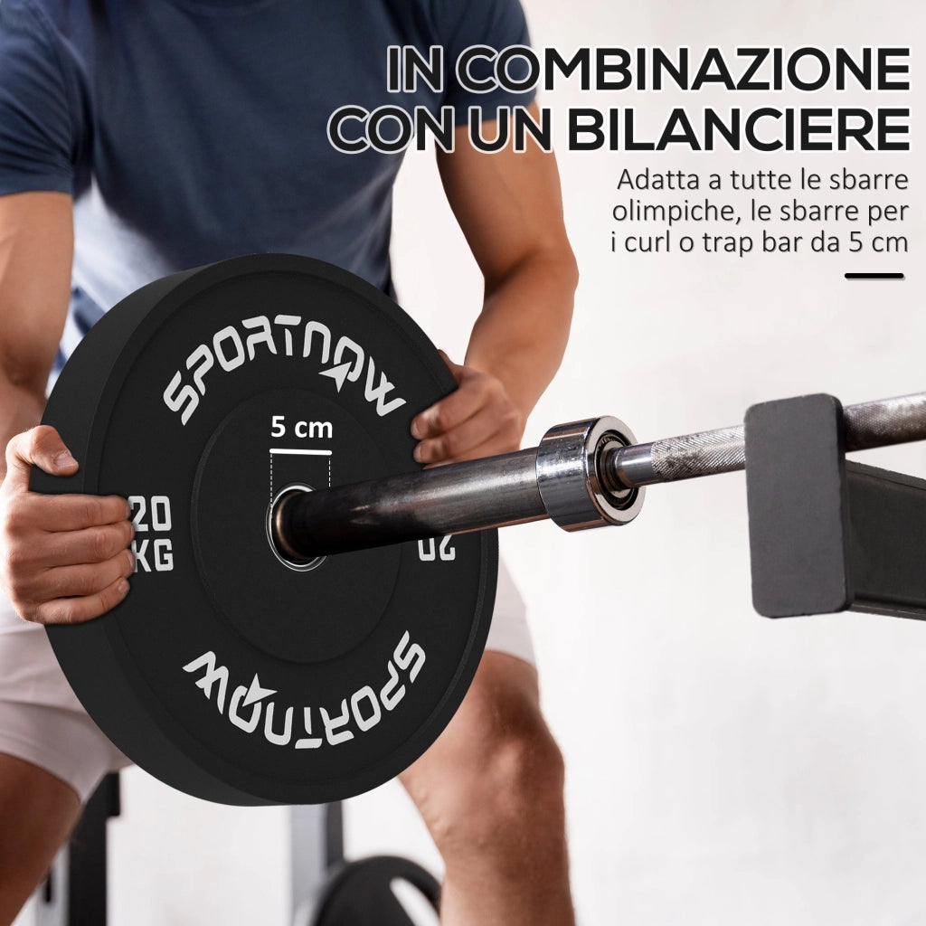 Set 2 Dischi Pesi da 20kg in Gomma con Foro da 2"/5 cm per Manubri e Bilancieri Nero