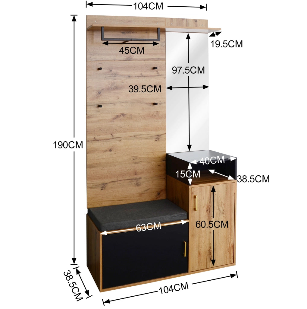 Set da ingresso 2 pezzi con scarpiera, specchio e panca