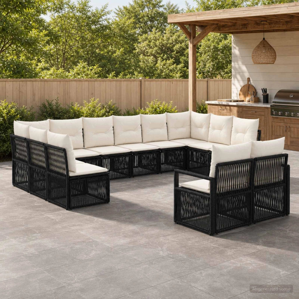 Set Divano da Giardino 12 pz Nero polyrattan 3435856