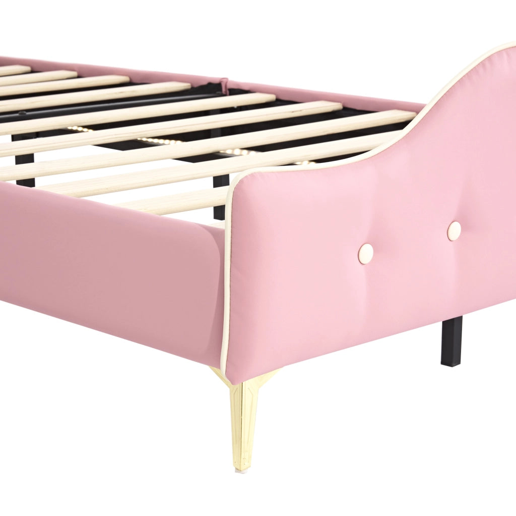 Letto singolo per bambini 90x200 cm con LED monocolore in PU rosa e bianco