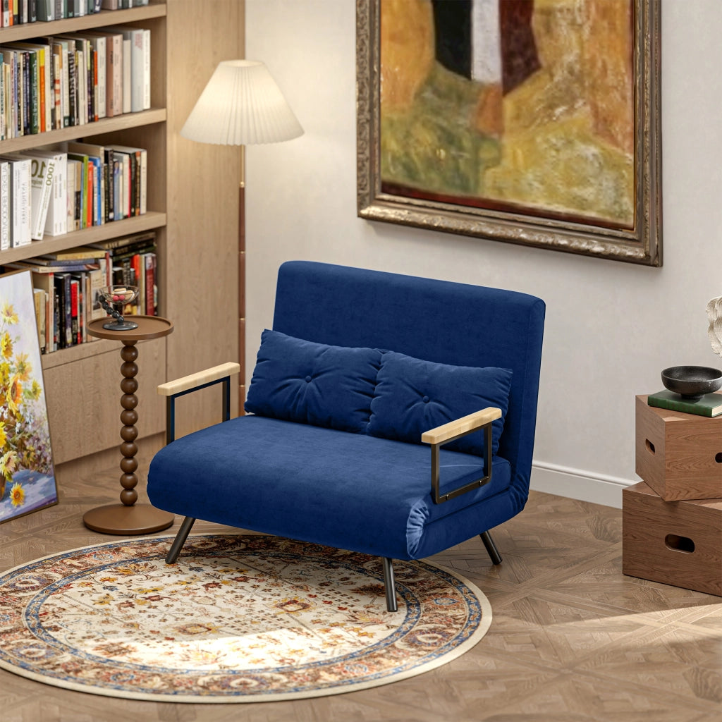 Divano Letto in Tessuto Velluto con Schienale Regolabile e Cuscini ¨C Zephmum ¨C 102x73x81 cm Blu
